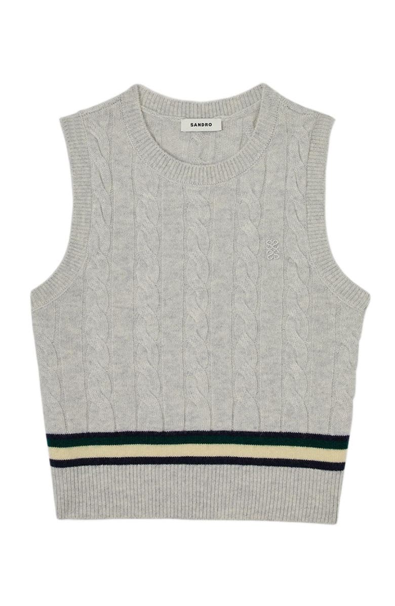 SANDRO Sleeveless cropped cable knit sweater, Alternate, color, Grey