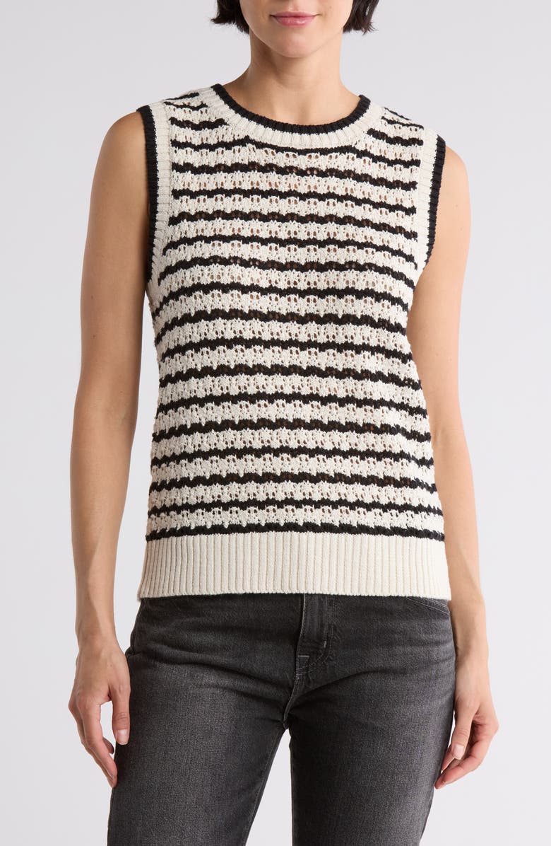 Sanctuary Stripe Cotton Sweater Tank, Main, color, Natural Black