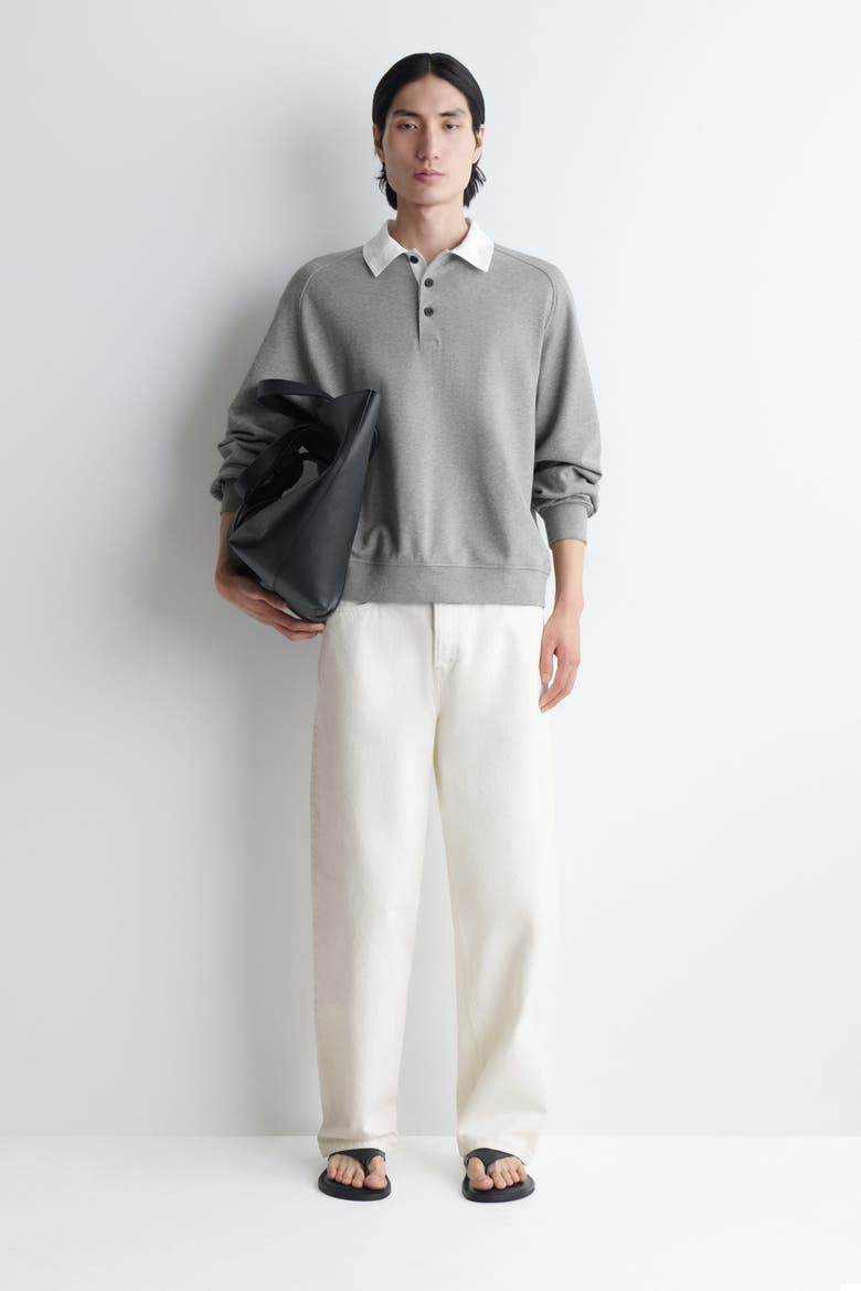 Contrast-collar Jersey Polo Shirt, Alternate, color, GRAY MÉLANGE