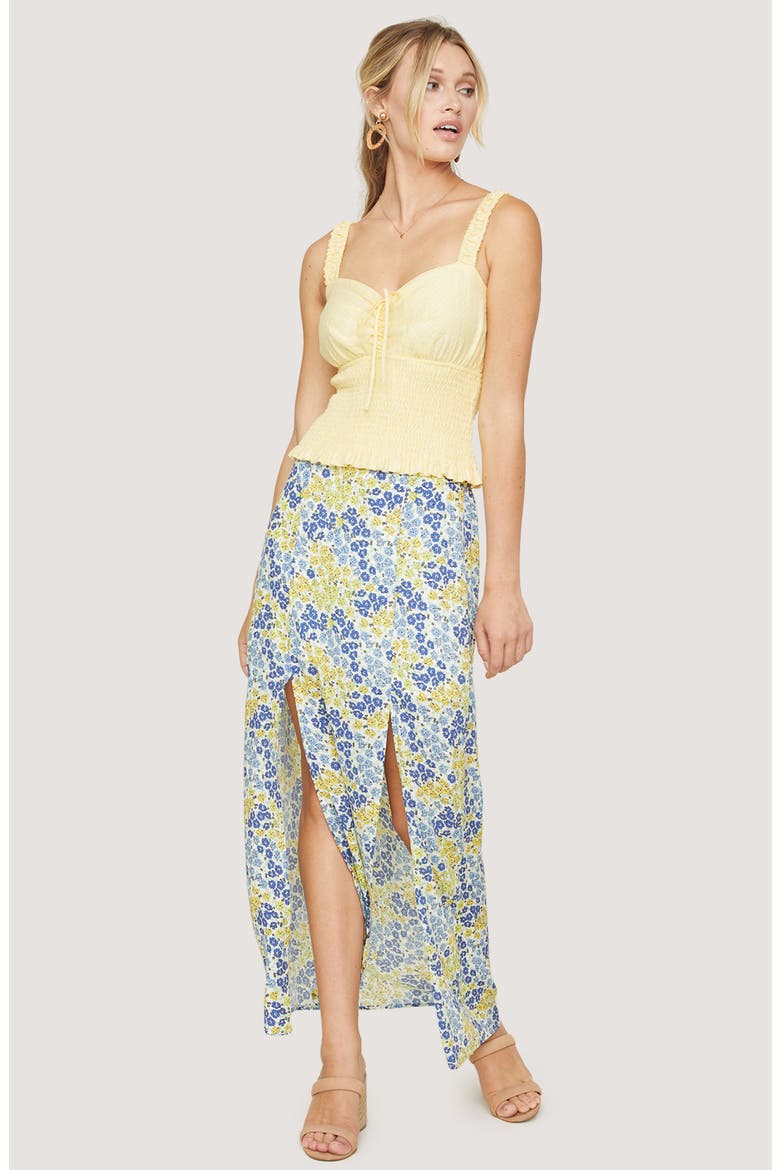 Blossom and Bloom Floral Double Slit Maxi Skirt, Alternate, color, BLUE YELLOW FLORAL