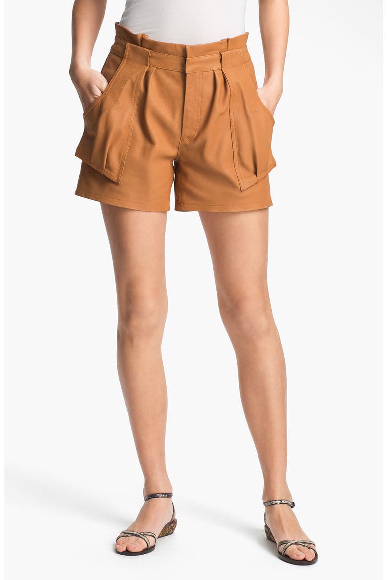 'Cash' Leather Shorts, Main, color, CARAMEL