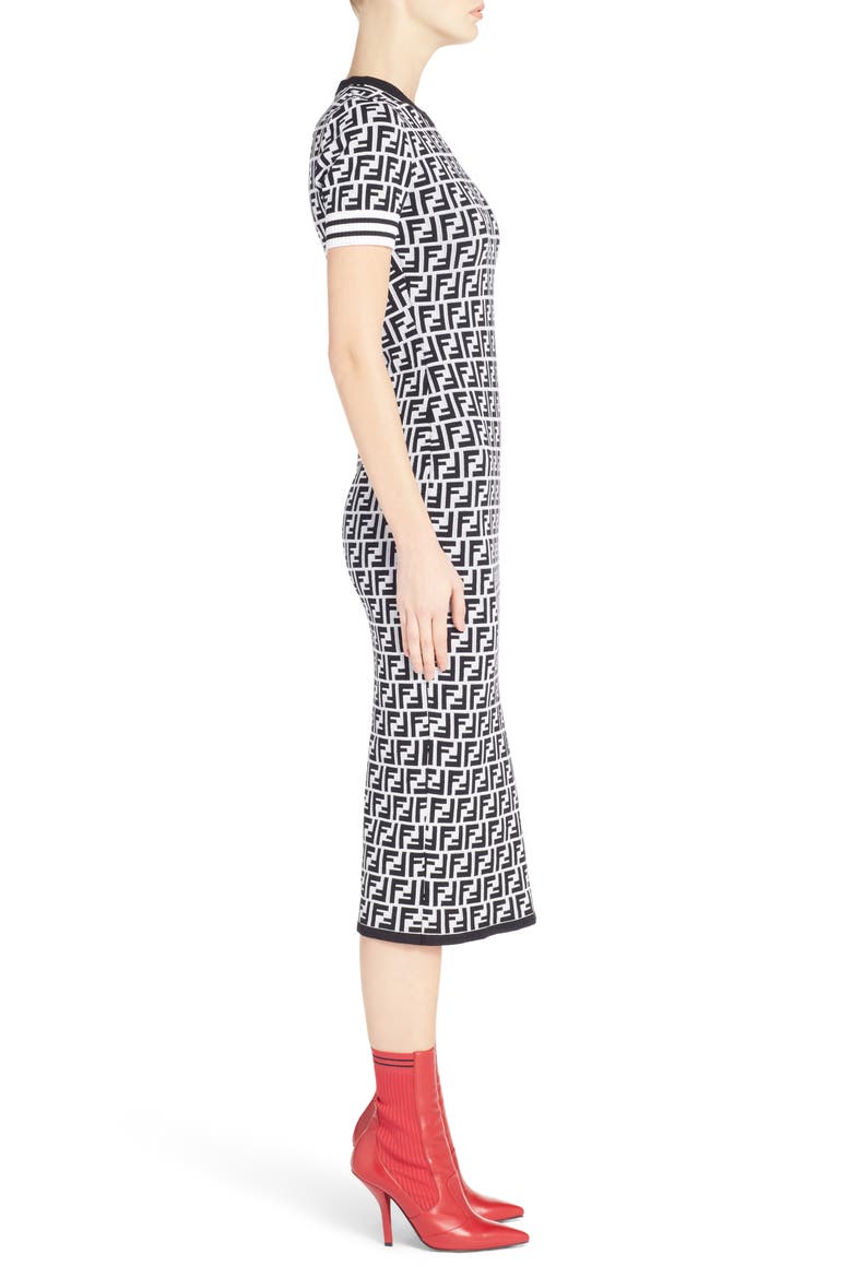 Logo Body-Con Dress, Alternate, color, WHITE BLACK