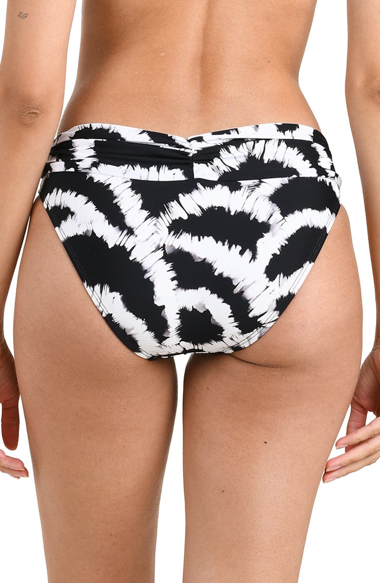 La Blanca Woven Shadows Shirred Bikini Bottoms, Alternate, color, Black