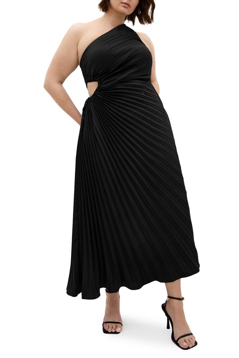 Aliza One-Shoulder Dress, Main, color, BLACK