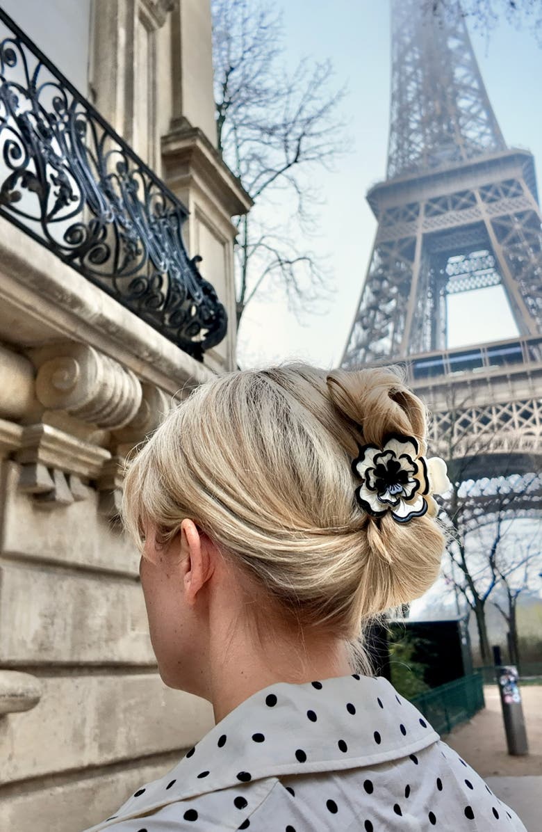 Solar Eclipse Hand Painted Origami Dianthus Claw Clip, Alternate, color, Cream/ Black