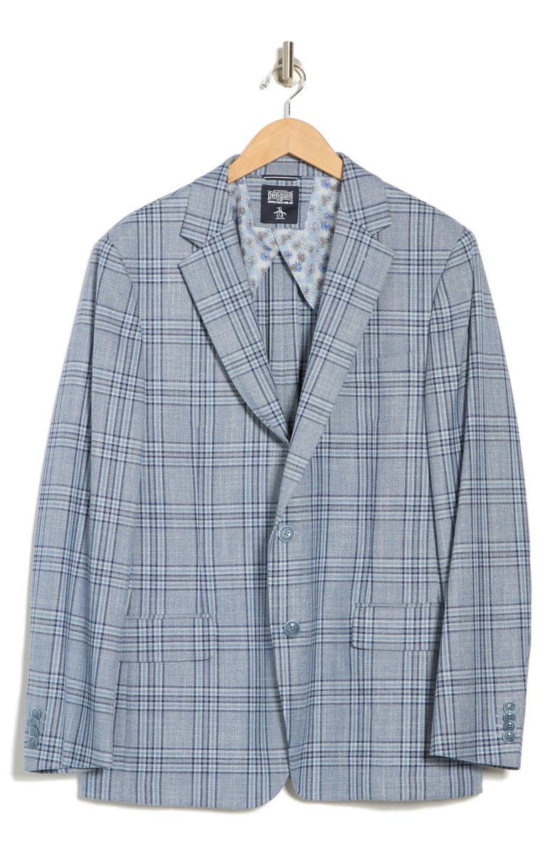 Original Penguin Plaid Notch Lapel Blazer, Alternate, color, Blue