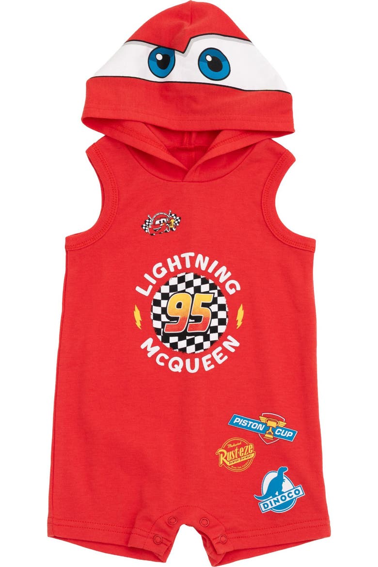 Cars Lightning McQueen Cosplay Sleeveless Hooded Romper, Main, color, Lightning McQueen Red
