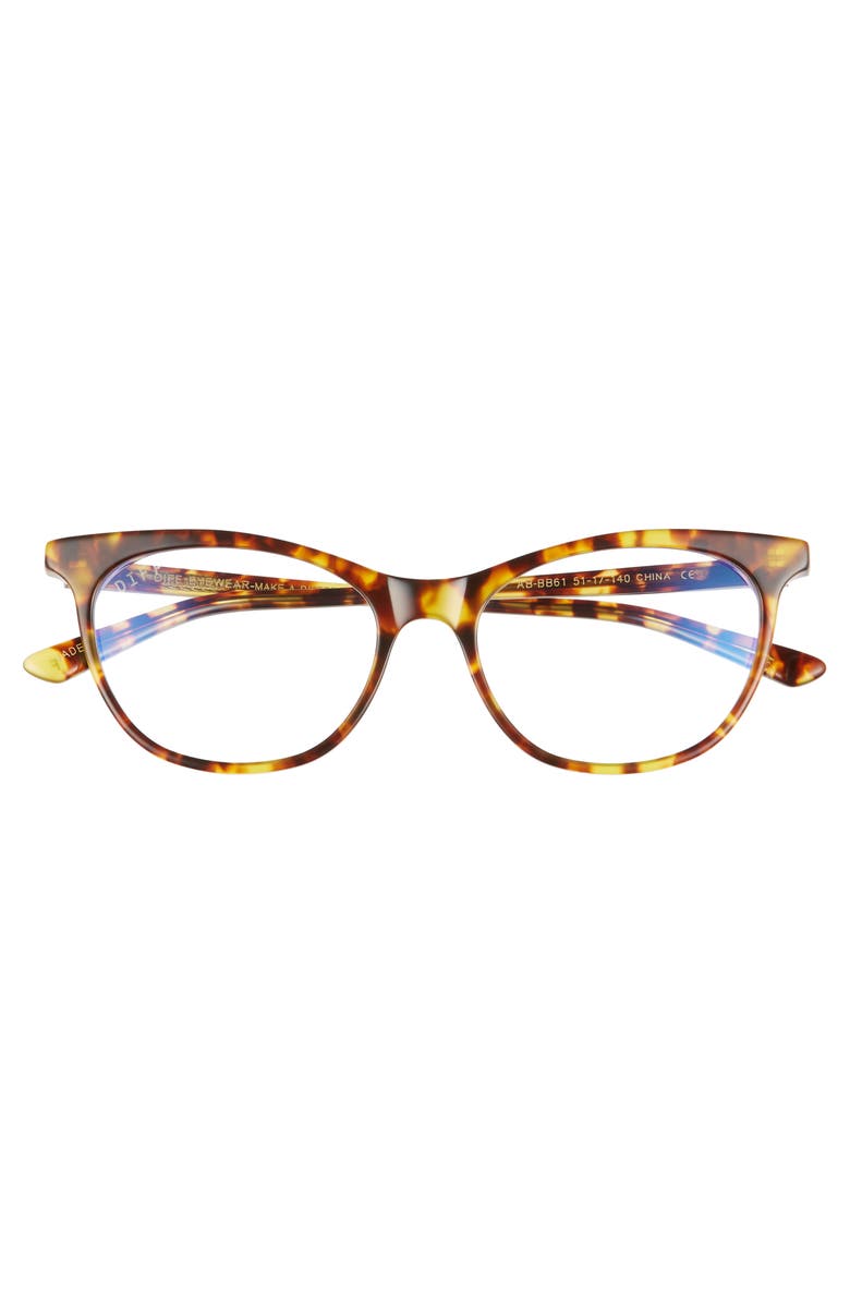 DIFF Jade 51mm Blue Light Blocking Cat Eye Glasses, Alternate, color, Amber Tortoise/ Clear