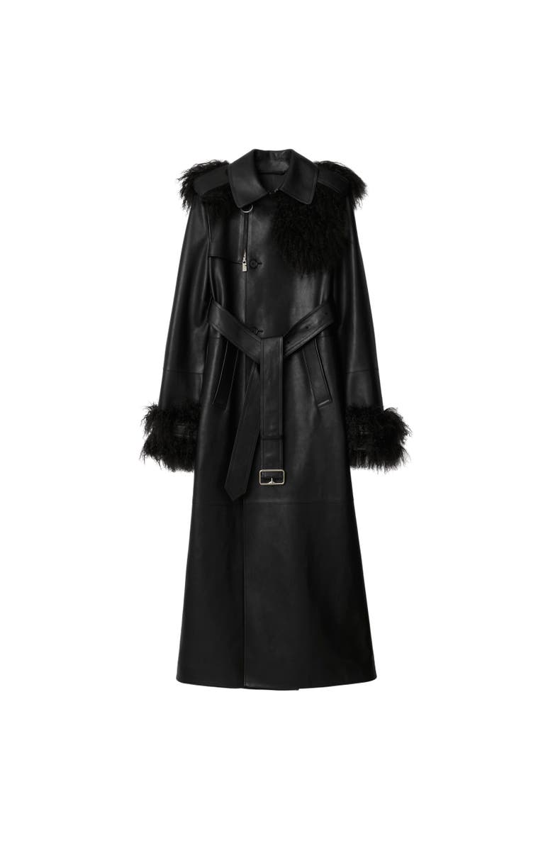 Burberry Long Leather Trench Coat, Alternate, color, 