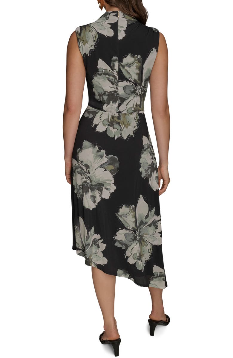 Donna Karan New York Floral Side Ruched Asymmetric Hem Dress, Alternate, color, Black Multi