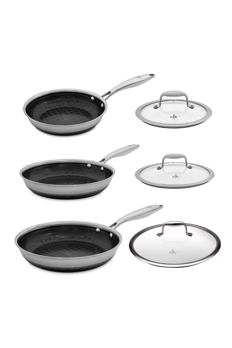 Tri-Clad SS Hybrid 6 Piece Fry Pan + Lid Set, Main, color, Black/SS
