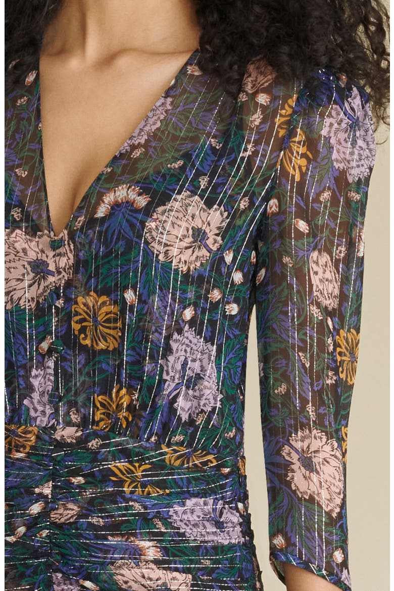 Milja Floral Metallic Thread Silk Blend Dress, Alternate, color, BLACK MULTI