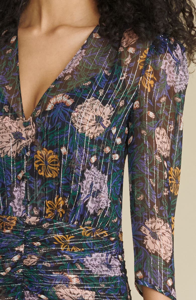 Veronica Beard Milja Floral Metallic Thread Silk Blend Dress, Alternate, color, 