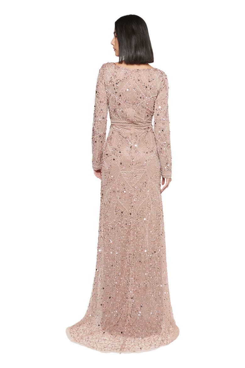 Modest Embellished Sequin Beaded Dress Maxi in Blush, Alternate, color, RUST