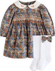 NEXT Ditsy Floral Smocked Dress, Knickers & Socks Set