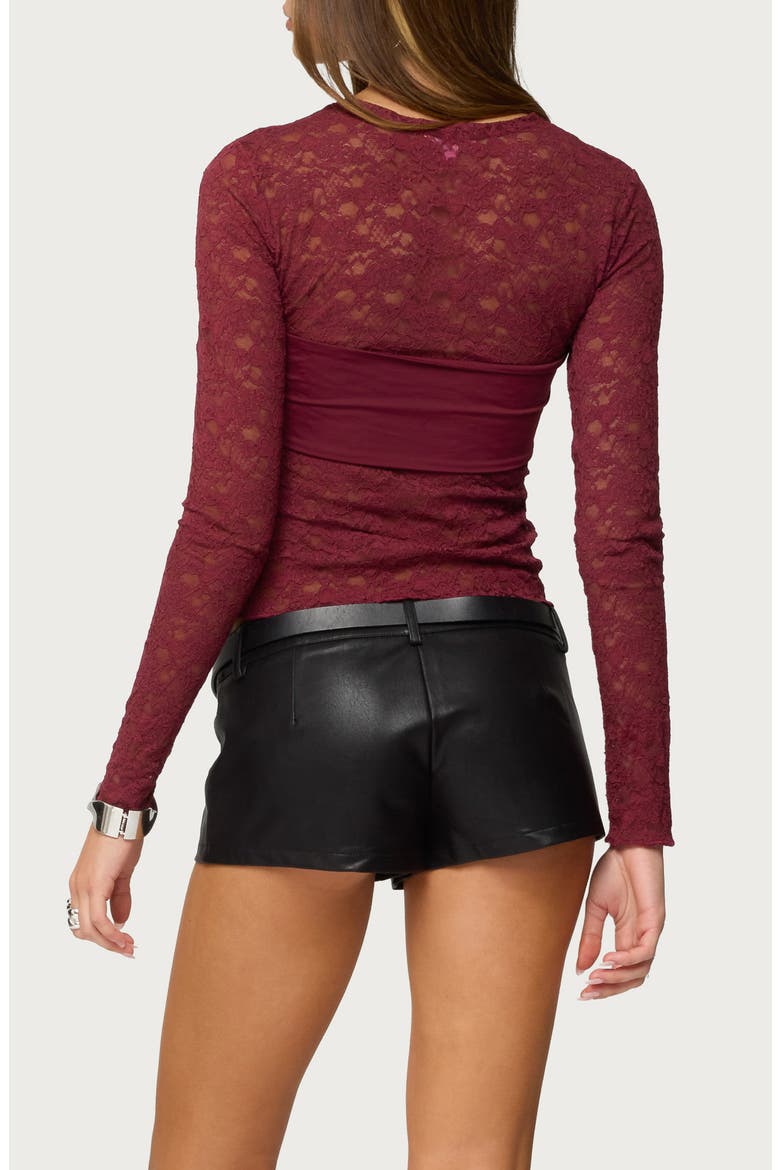 Rosette Bandeau Long Sleeve Lace Top, Alternate, color, BURGUNDY