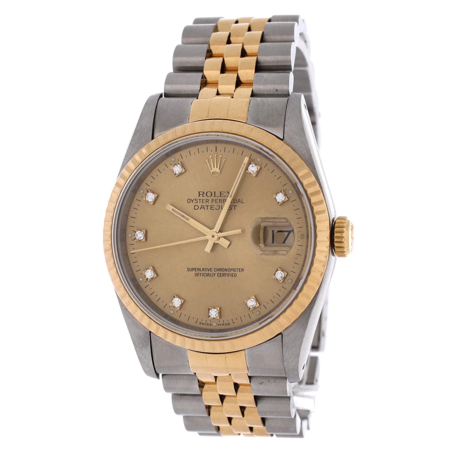 Oyster Perpetual Datejust Automatic Watch Stainless Steel and Yellow Gold with Diamond Markers 36, Alternate, color, Metallic Silver
