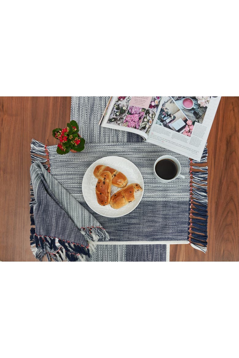 Kerbey Indigo Tasseled Placemats Set of 4, 13" x 19", Alternate, color, Blue