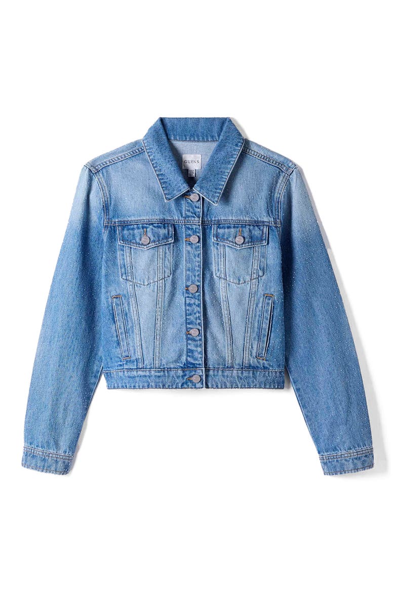 Lola Crop Denim Trucker Jacket, Alternate, color, BLUE
