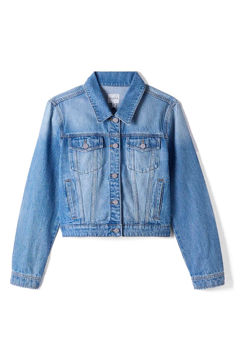 GUESS Lola Crop Denim Trucker Jacket, Alternate, color, Blue