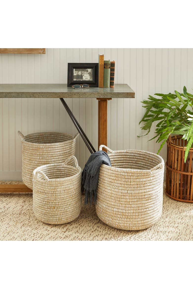 Rivergrass Round Baskets With Handles Set of 3, Alternate, color, White