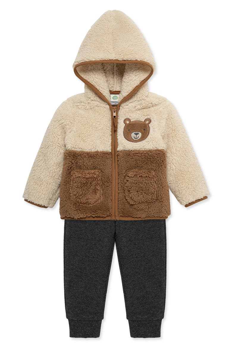 Kids' Bear 3-Piece High-Pile Fleece Jacket, Tee & Joggers Set, Alternate, color, TAN