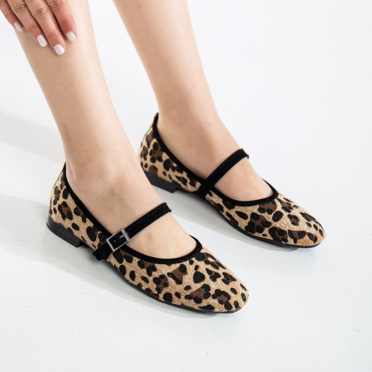 Emilie Mary Jane Flat, Alternate, color, Leopard Suede