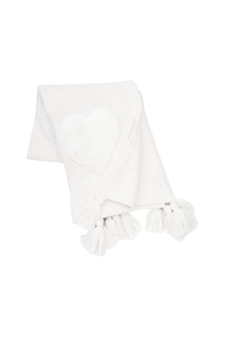 Heart 100% Cotton White Accent Throw Blanket 50" x 60", Main, color, White