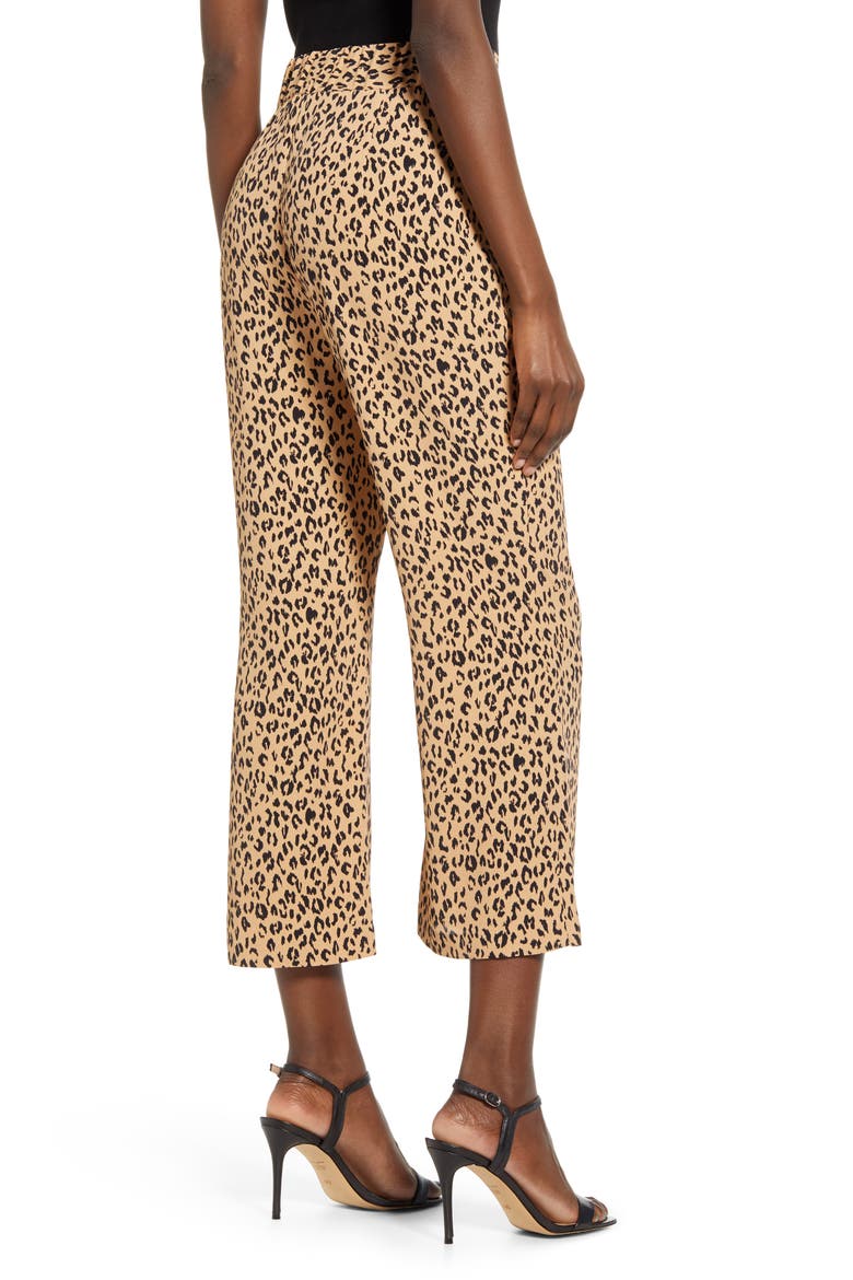 Leopard Print Tie Front Crop Flare Pants, Alternate, color, TAN SKETCHED ANIMAL