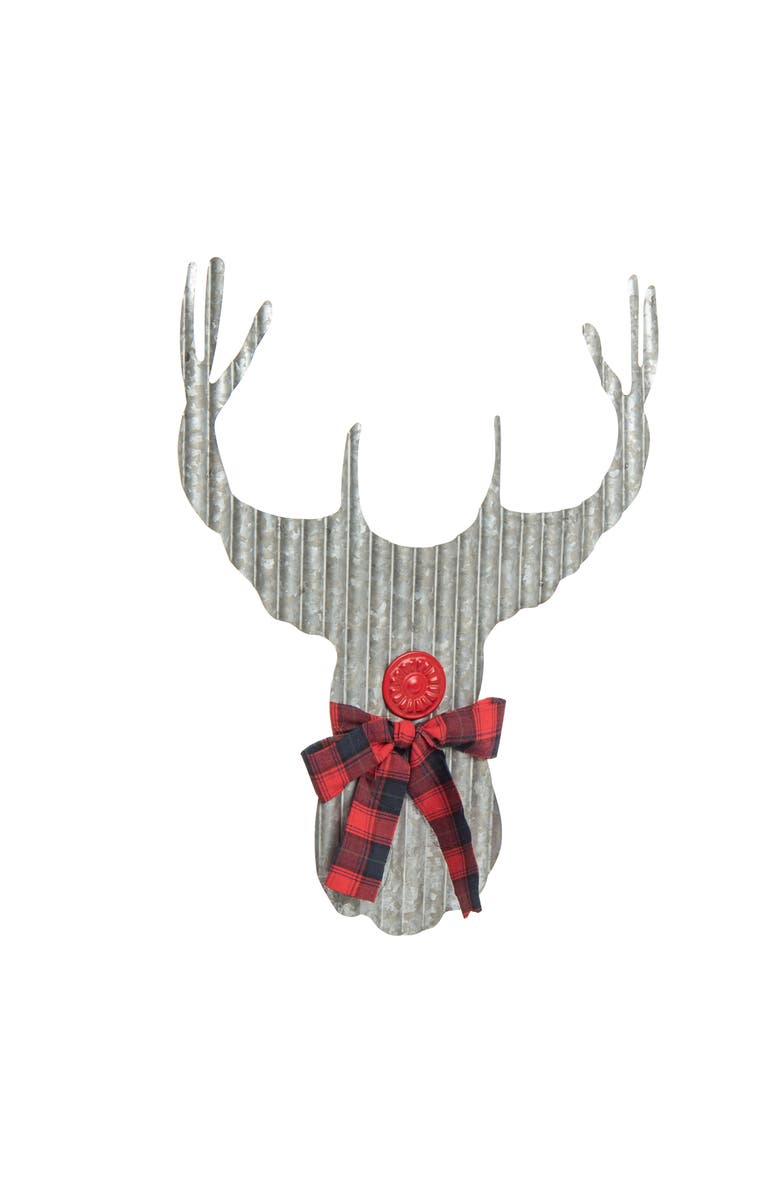Transpac Gray Metal Corrugated Reindeer Wall Decor with Scarf - Holiday Art, Alternate, color, Grey