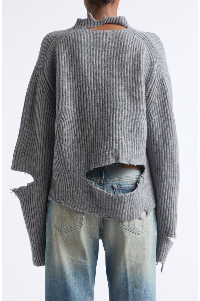 Ozie Destroyed Rib Merino Wool Sweater (Nordstrom Exclusive), Alternate, color, GREY