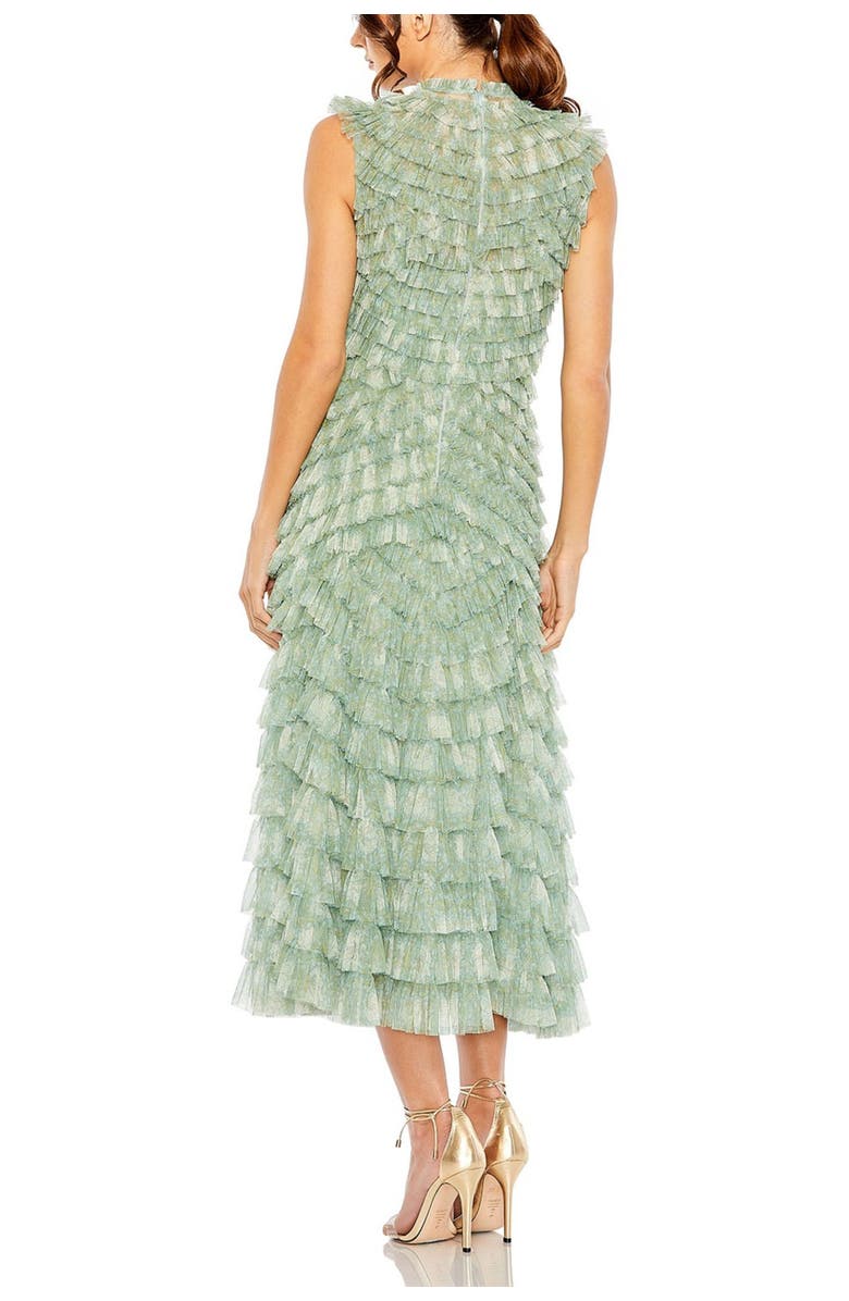 Mac Duggal Floral Ruffle Tiered Mesh Mock Neck Sleeveless Dress, Alternate, color, Green Multi