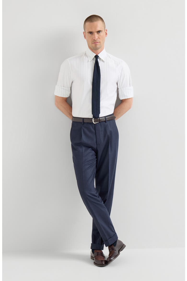 Virgin wool flannel trousers with pleat, Alternate, color, Blue