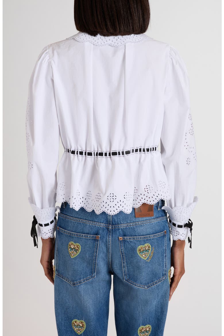 Eyelet Embroidered Button-Up Shirt, Alternate, color, WHITE/ BLACK