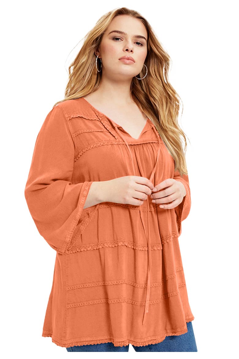 Acid Wash Peasant Blouse, Main, color, DUSTY ORANGE