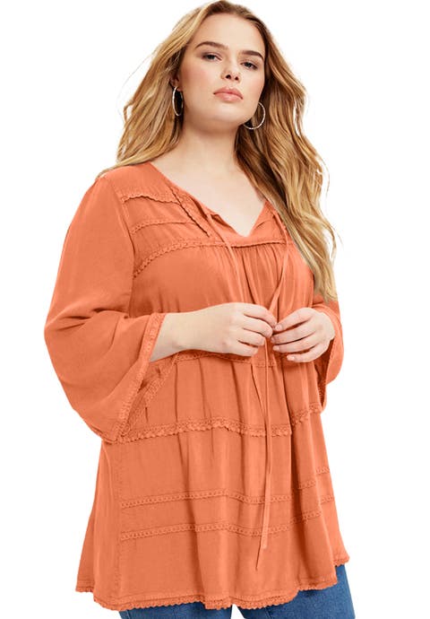 Acid Wash Peasant Blouse (Plus Available)