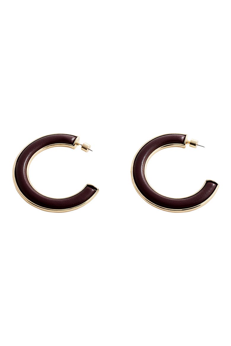 Faux Leather Hoop Earrings, Main, color, GOLD/BROWN