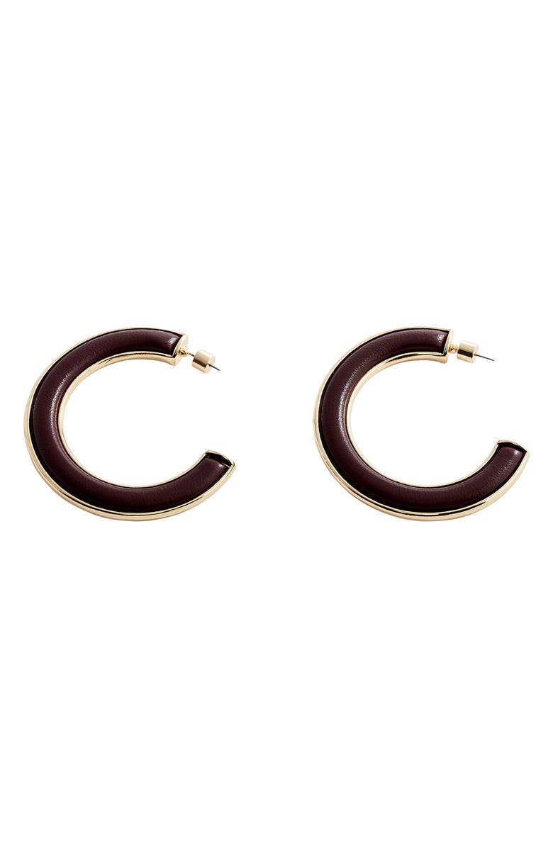 MANGO Faux Leather Hoop Earrings, Main, color, 