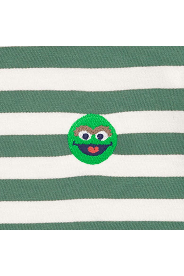 Kids Sesame Street Embroidered Stripe Tee, Alternate, color, Sunwashed Teal Ivory Stripe