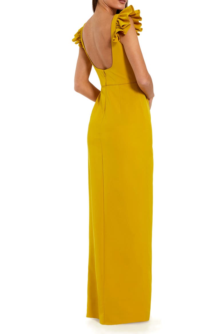 Crepe Column Square Neck Gown With Ruffle Detail, Alternate, color, Chartreuse