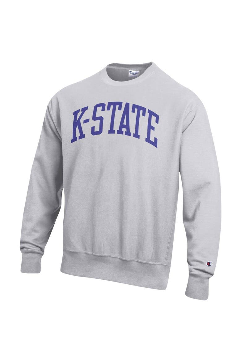 Men's Champion Heathered Gray Kansas State Wildcats Arch Reverse Weave Pullover Sweatshirt, Alternate, color, Heather Gray