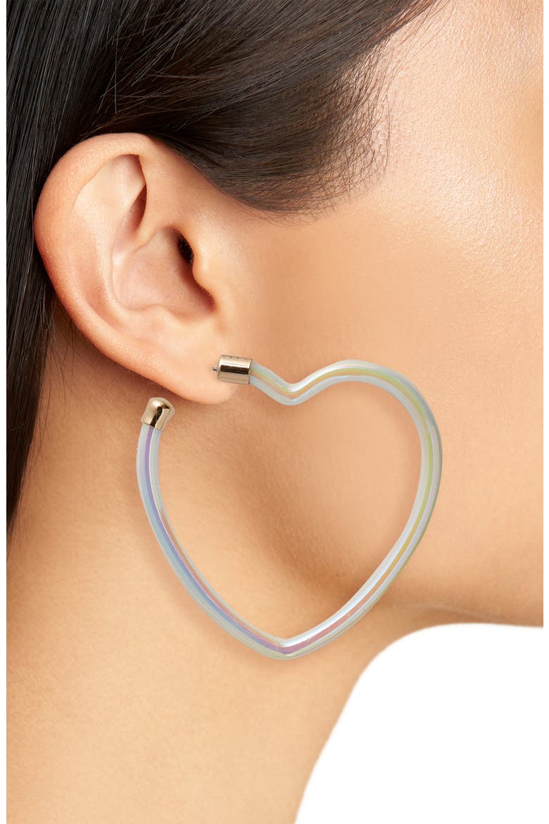 Iridescent Heart Hoop Earrings, Alternate, color, WHITE