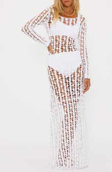 Beach Riot Ariana Long Sleeve Cotton Crochet Cover-Up Dress