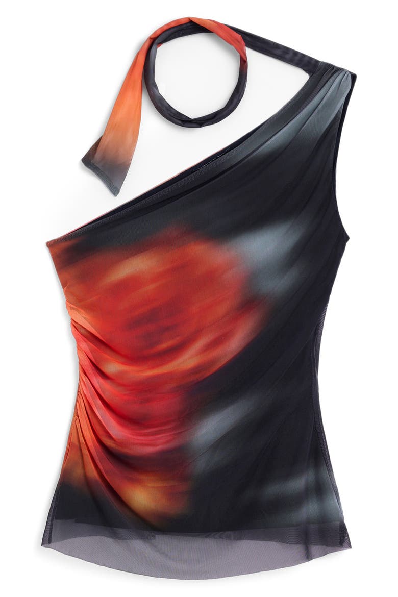 Tie Neck One Shoulder Top, Alternate, color, BLACK