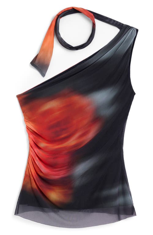 Desigual Tie Neck One Shoulder Top In Black