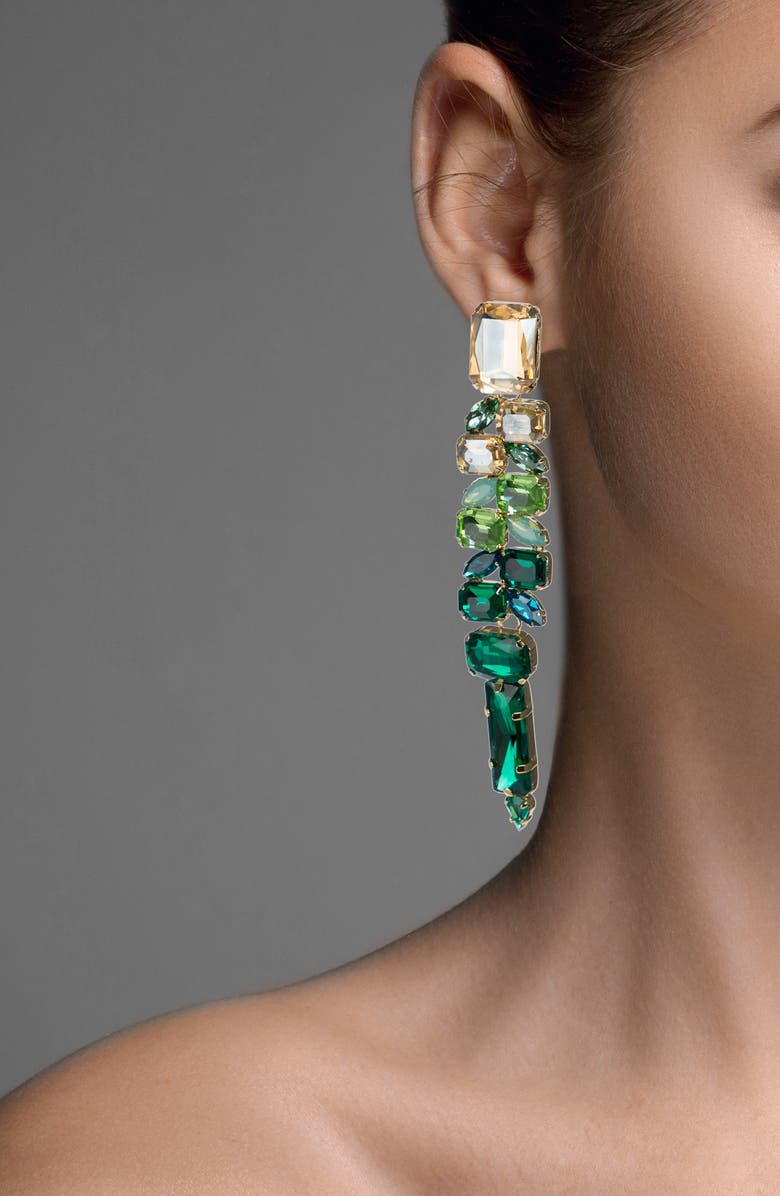 JARDIN Ombré Mixed Crystal Statement Drop Earrings, Alternate, color, Green/Gold