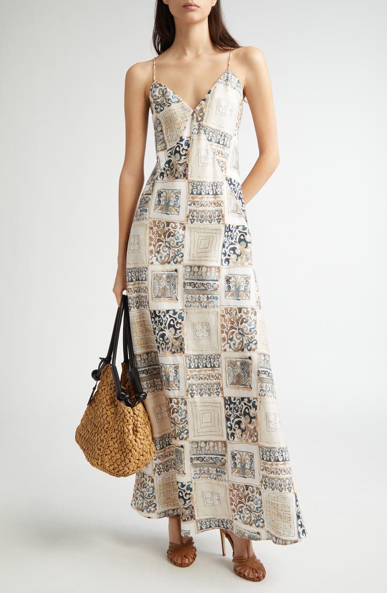 Eleventy Tile Print Linen Slipdress, Main, color, 