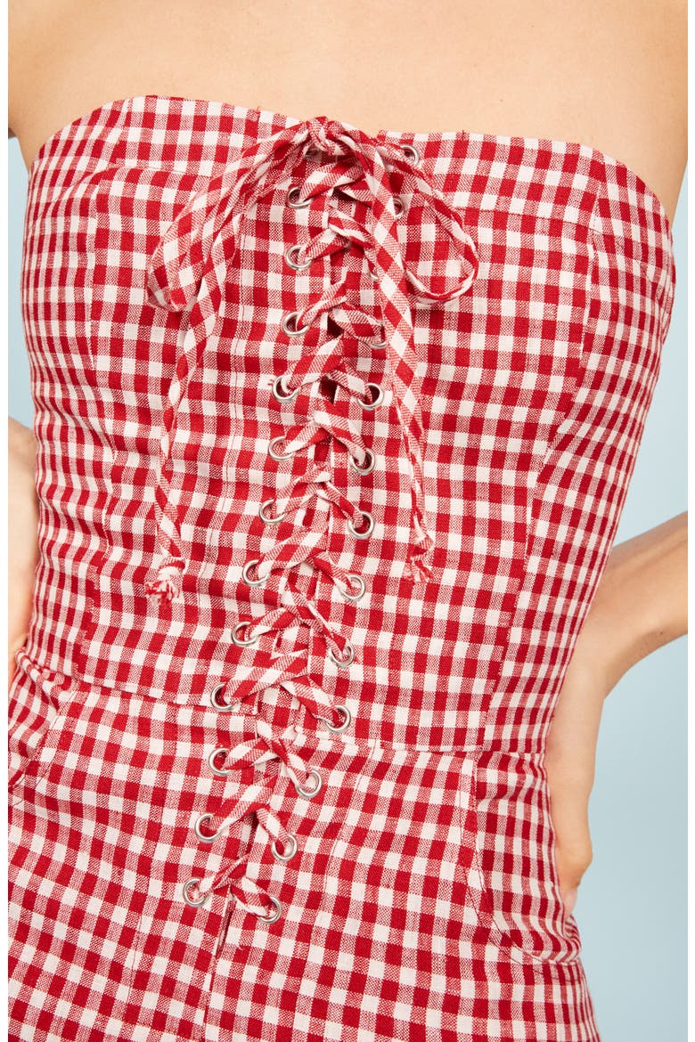 Sid Strapless Linen Minidress, Alternate, color, MAY CHECK