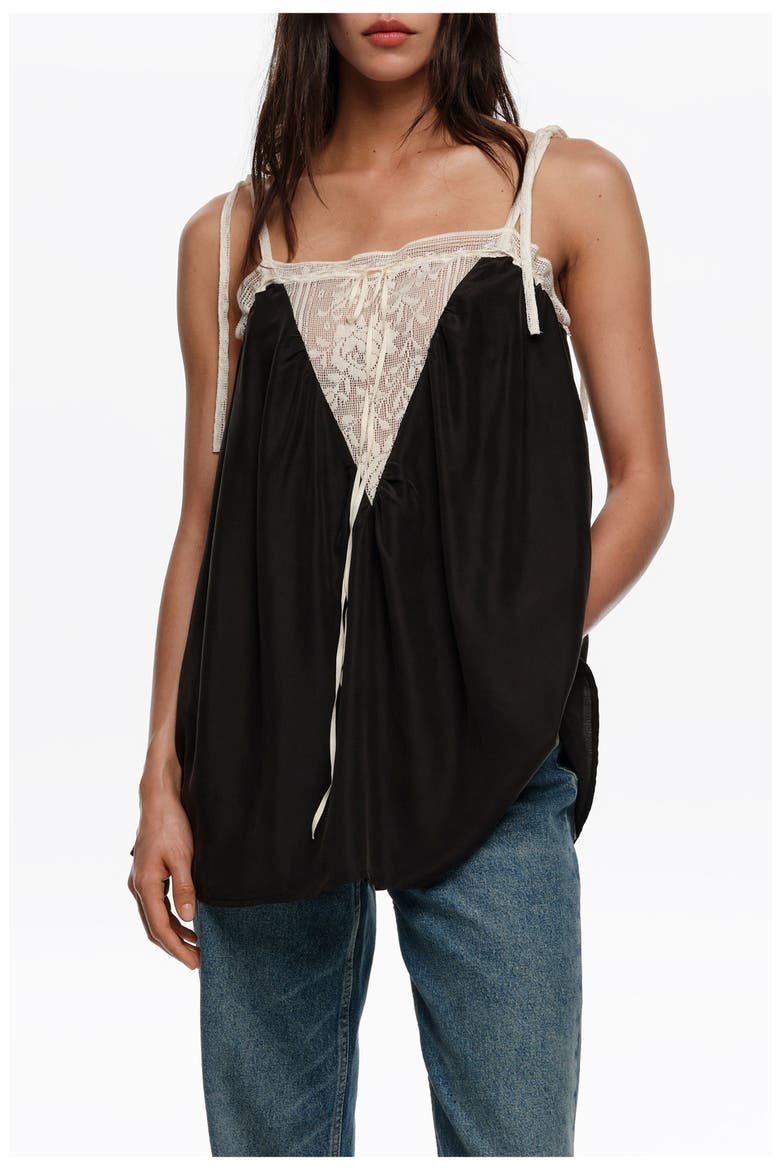 Silk Lace Vest Top, Main, color, BLACK
