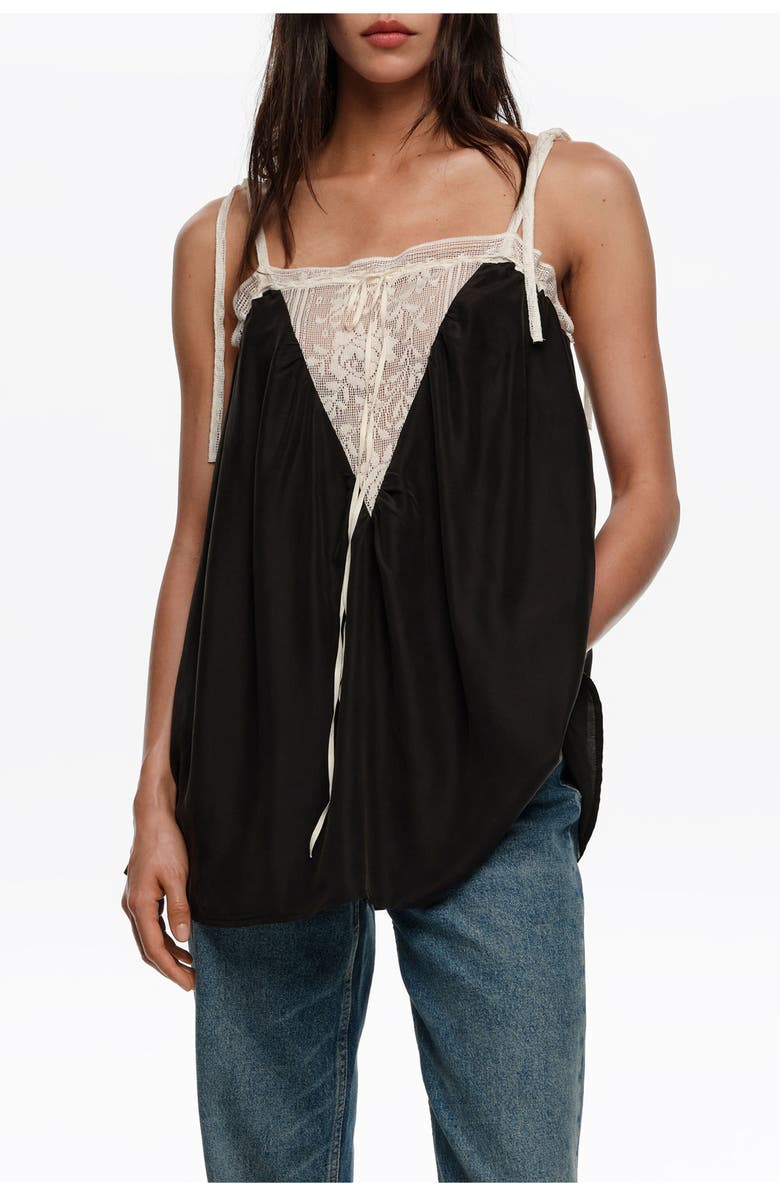 Bimba y Lola Silk Lace Vest Top, Main, color, Black